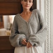 Handcrafted Alpaca Cardigan: Grey Merino Wool Knitwear