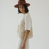 Handknit Cotton Lacy Slipover Vest: Tassel Tie Sleeveless Top