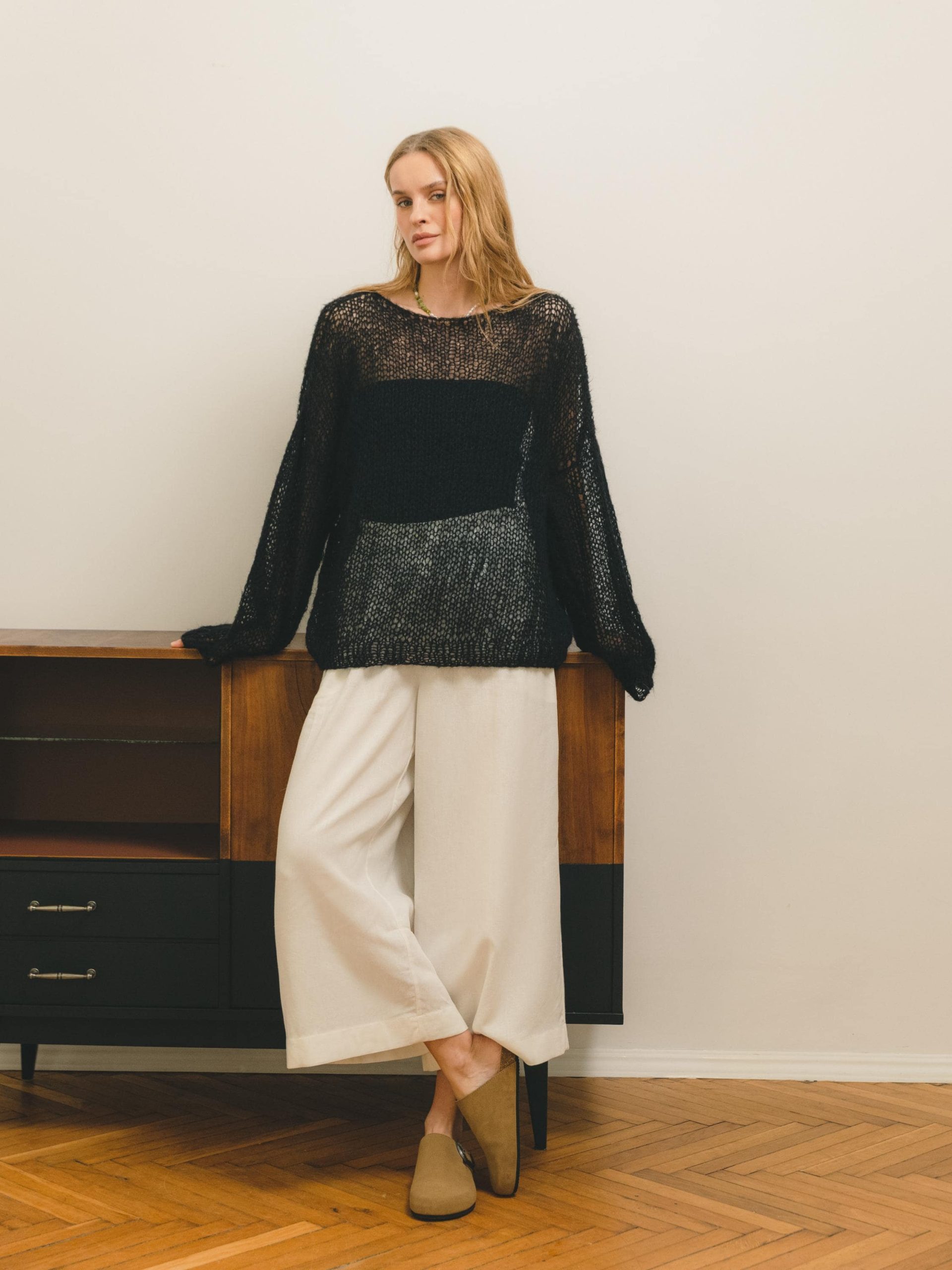 Handmade Mohair Pullover Sweater: Oversized Grey Knitwear