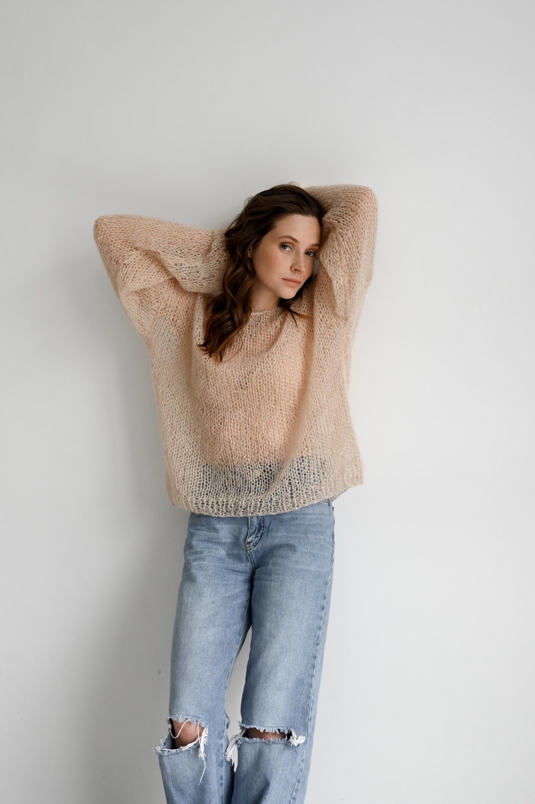 Fluffy Mohair Knit Sweater: Powder Hue Oversized Jumper