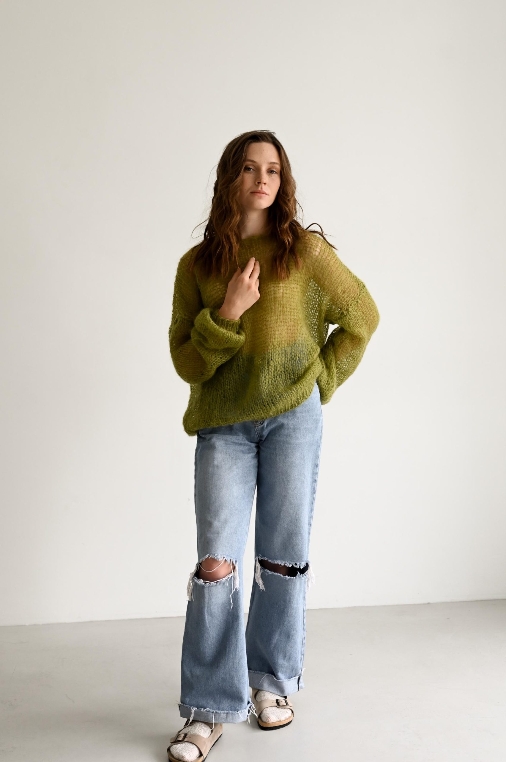 Fluffy Mohair Knit Sweater: Powder Hue Oversized Jumper