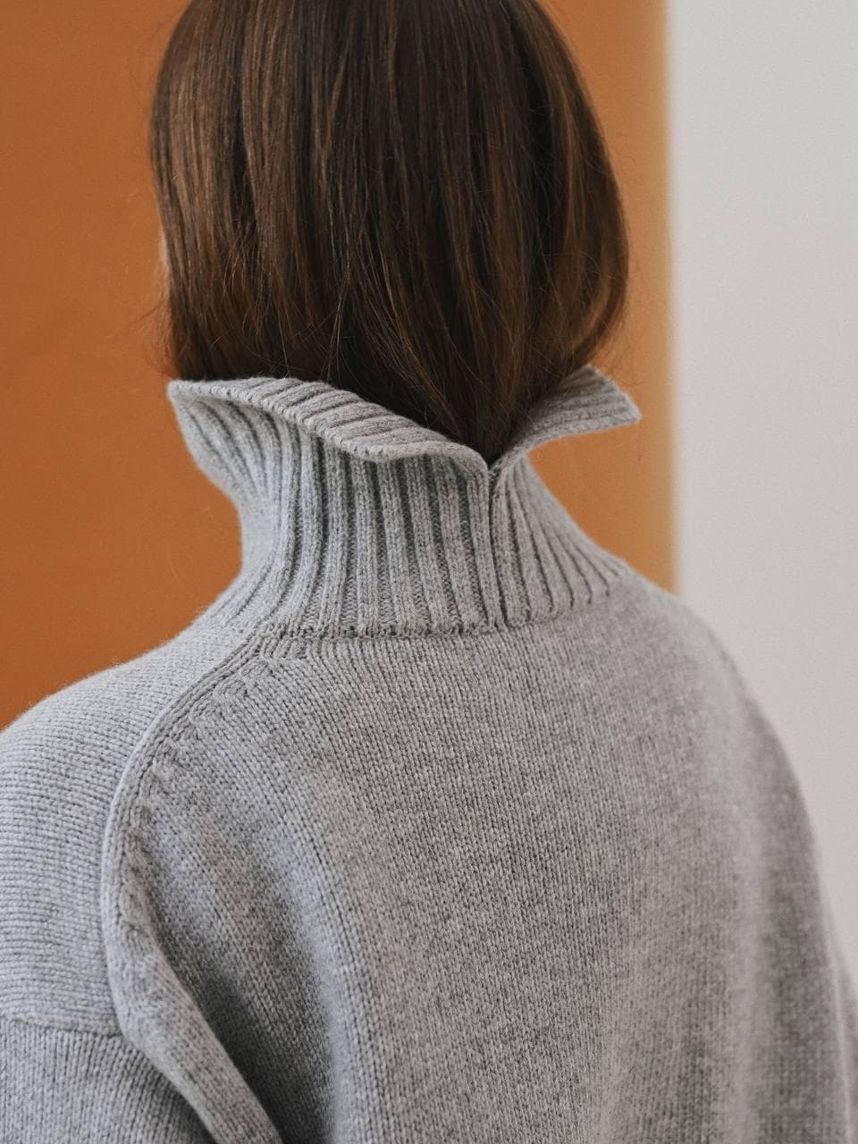 Oversized Turtleneck Sweater Gray & Beige Wool Blend