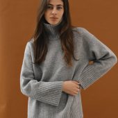 Oversized Turtleneck Sweater Gray & Beige Wool Blend