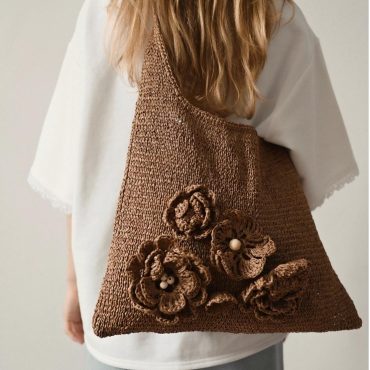Handmade Raffia Tote Bag: Crochet Flower Eco-friendly Shopper