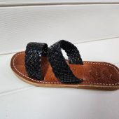 Handmade Moroccan Black Leather Sandals – Woven Double Strap Slides – Women’s Flat Summer Slippers – Boho Artisan Footwear – Open Toe Shoes