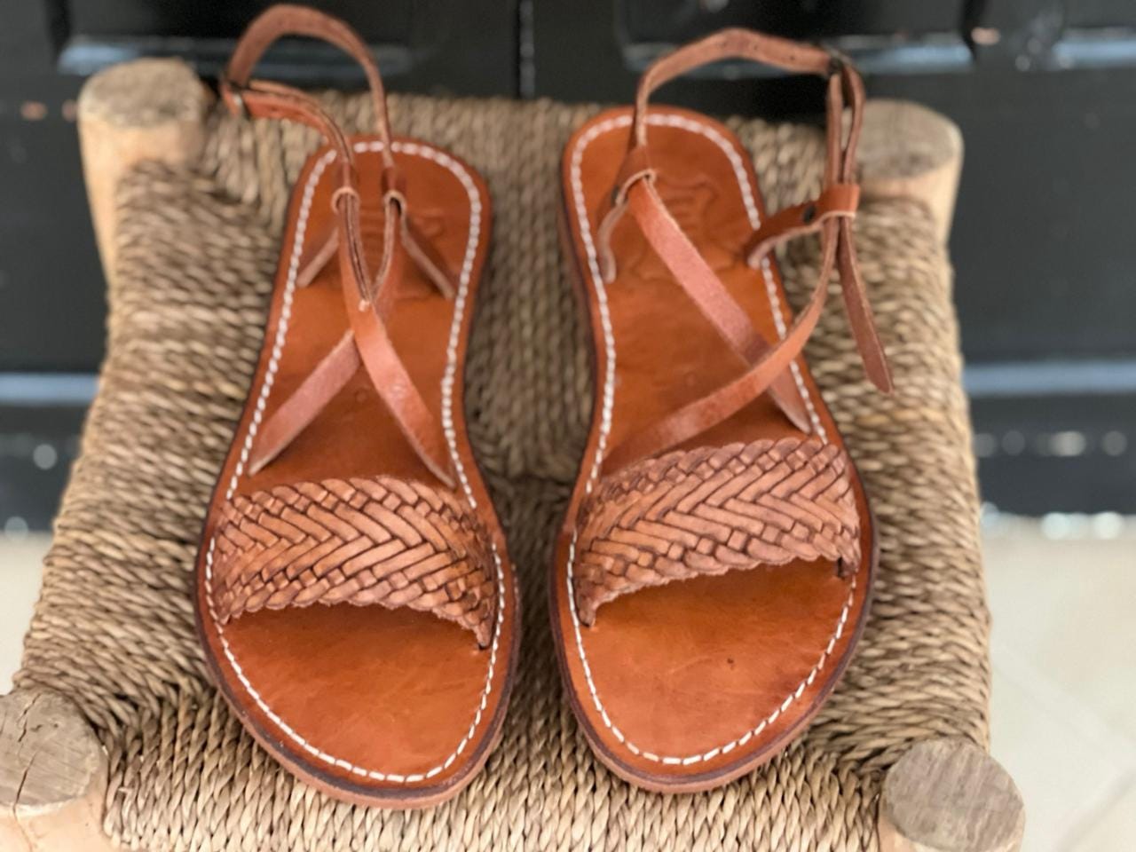 Handmade Moroccan Leather Sandals Women – Brown Flat Strappy Toe Loop Shoes