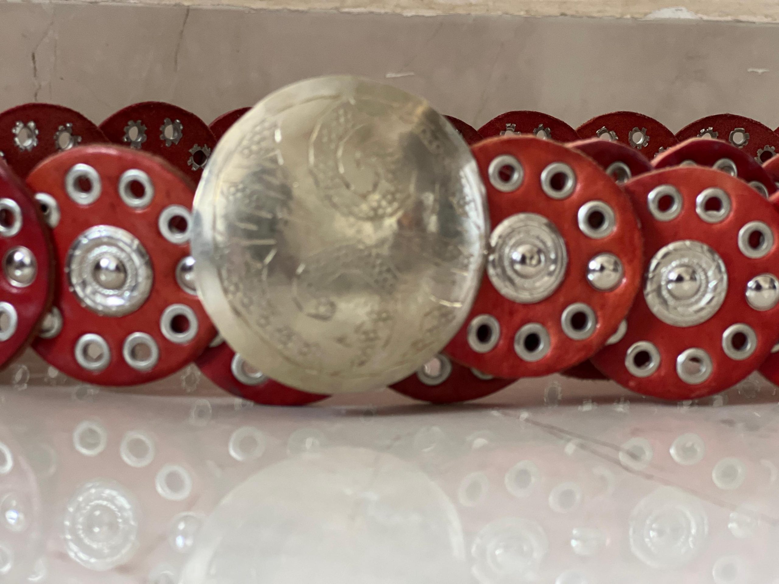 Handmade Moroccan Red Leather Belt With Silver Buckle – Wide Boho Waist Belt